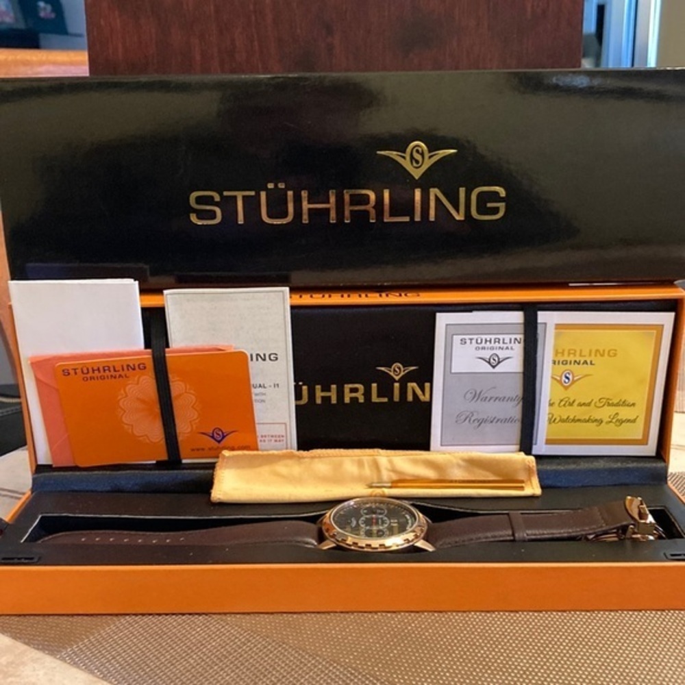 NIB Stuhrling Louie XV136A automatic 42mm classic rose tone 36 jewel watch